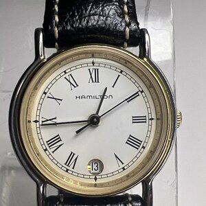 Women's Hamilton 8980 Date Watch 25mm Two Tone Case Black Leather Strap